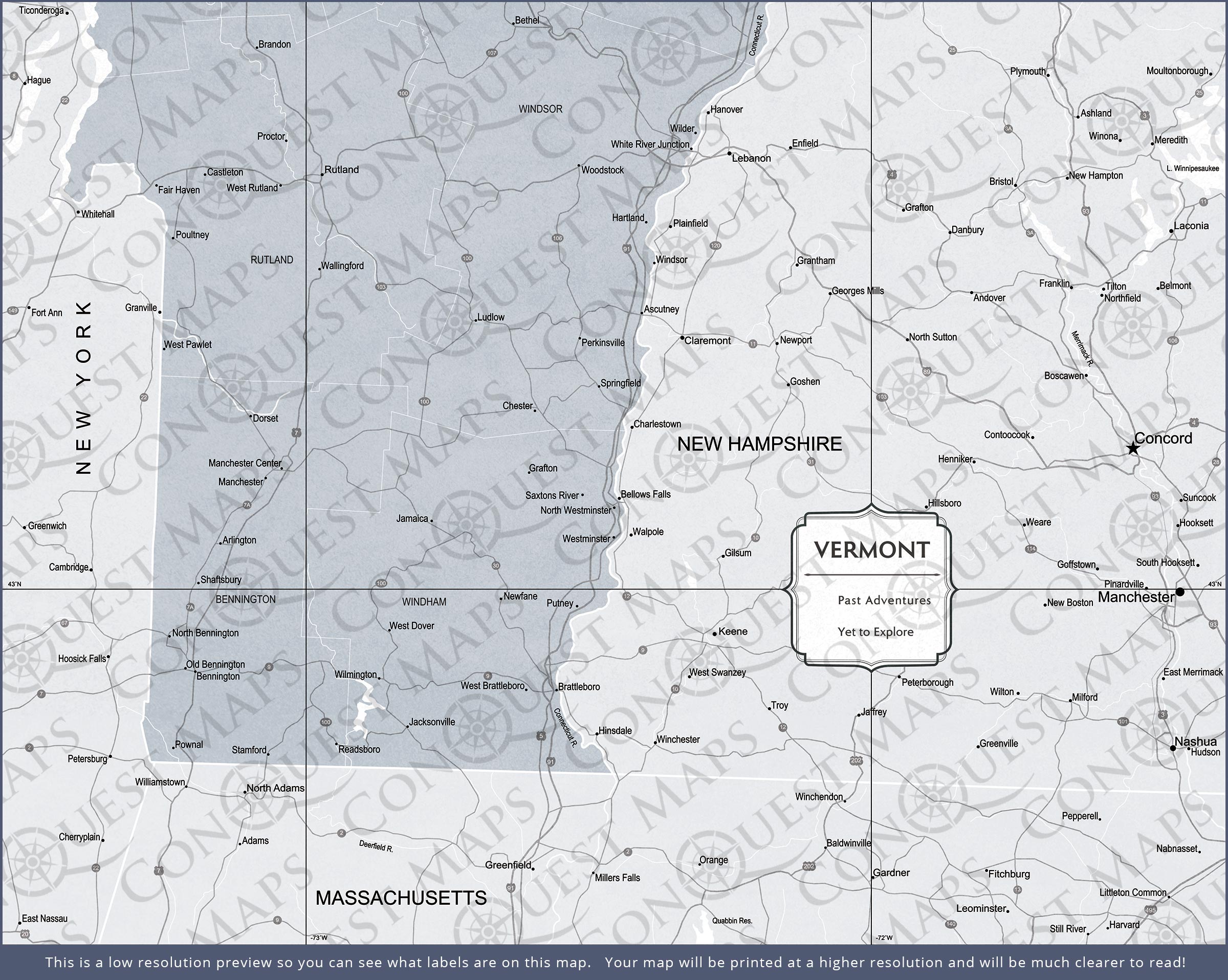 Vermont Map Poster - Light Gray Color Splash CM Poster