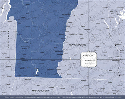 Vermont Map Poster - Navy Color Splash CM Poster