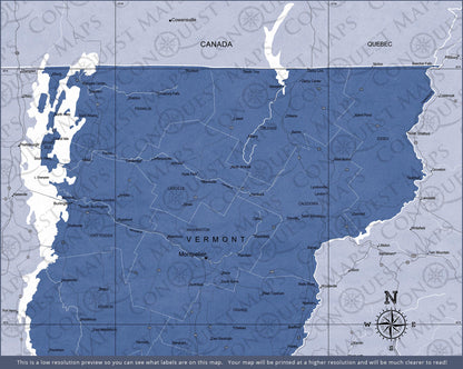 Vermont Map Poster - Navy Color Splash CM Poster