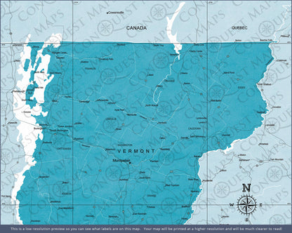 Vermont Map Poster - Teal Color Splash CM Poster