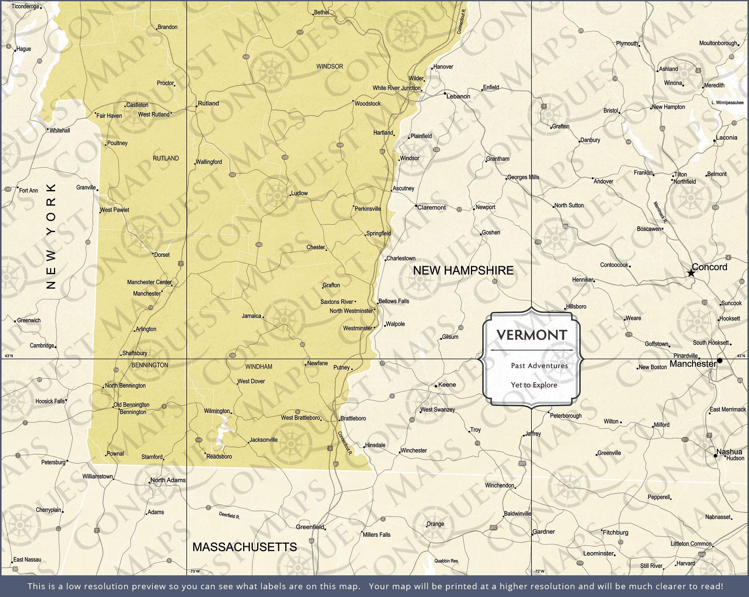 Vermont Map Poster - Yellow Color Splash CM Poster