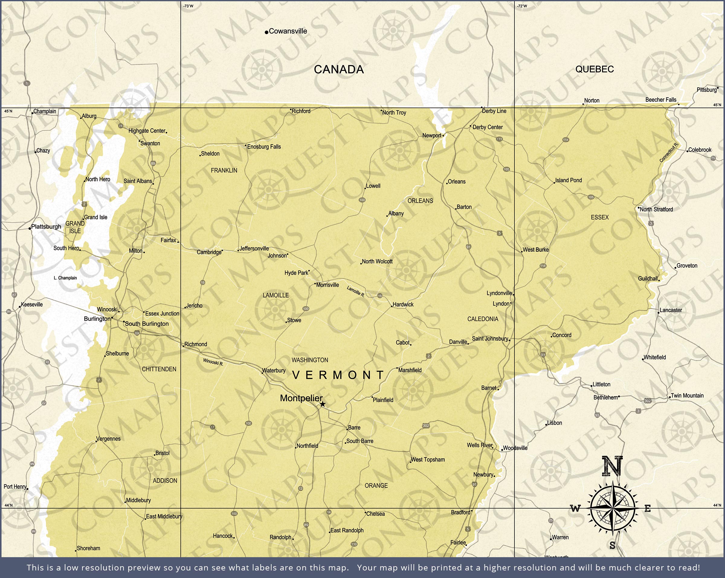 Vermont Map Poster - Yellow Color Splash CM Poster