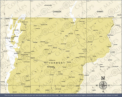 Vermont Map Poster - Yellow Color Splash CM Poster