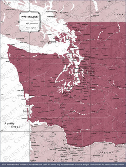 Push Pin Washington Map (Pin Board) - Burgundy Color Splash CM Pin Board