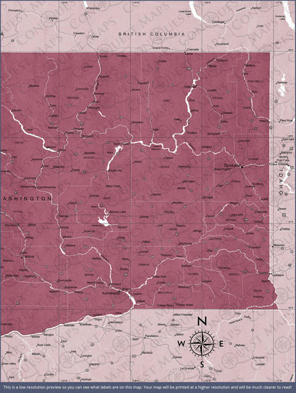 Push Pin Washington Map (Pin Board) - Burgundy Color Splash CM Pin Board