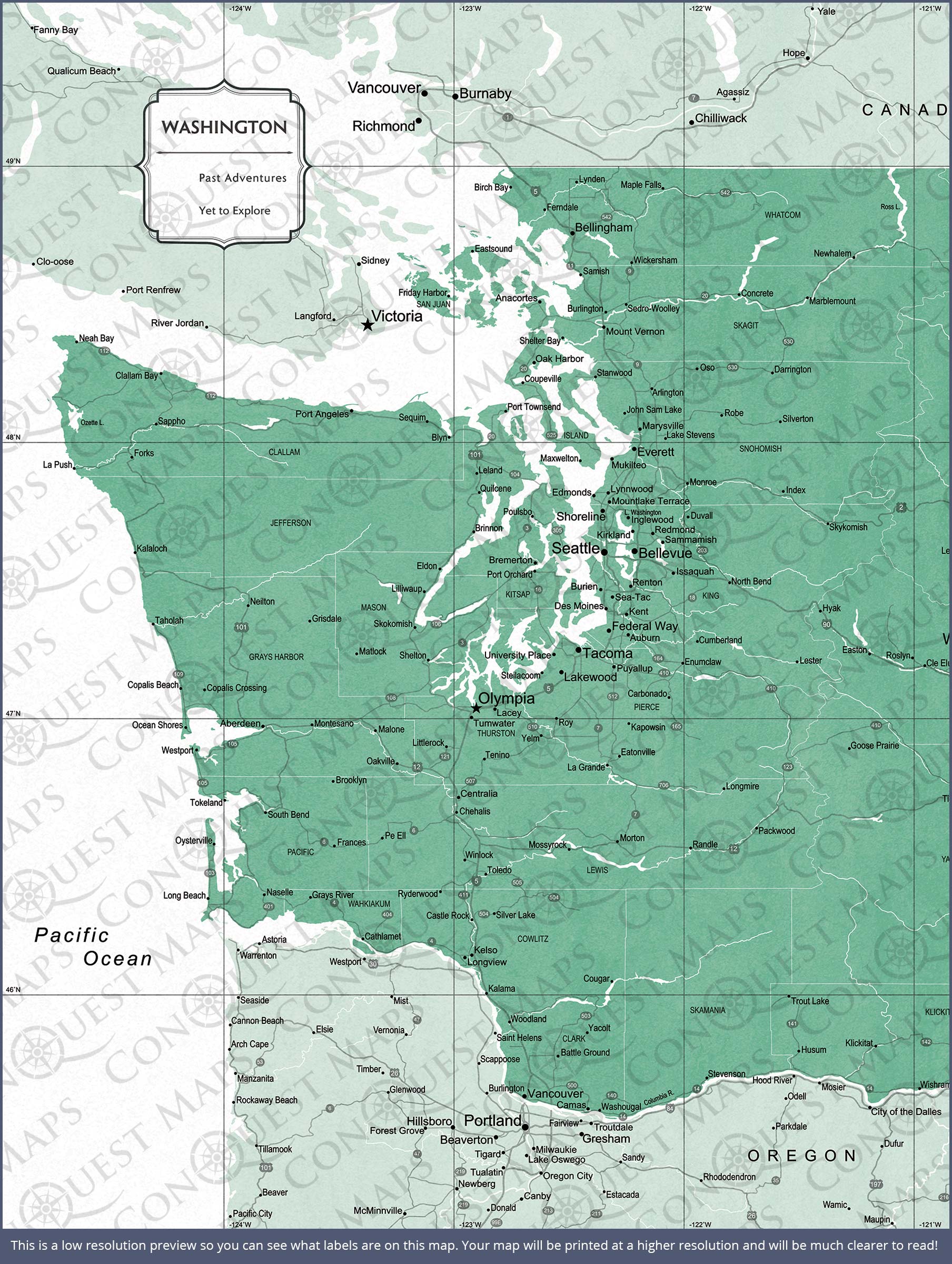 Push Pin Washington Map (Pin Board) - Green Color Splash CM Pin Board