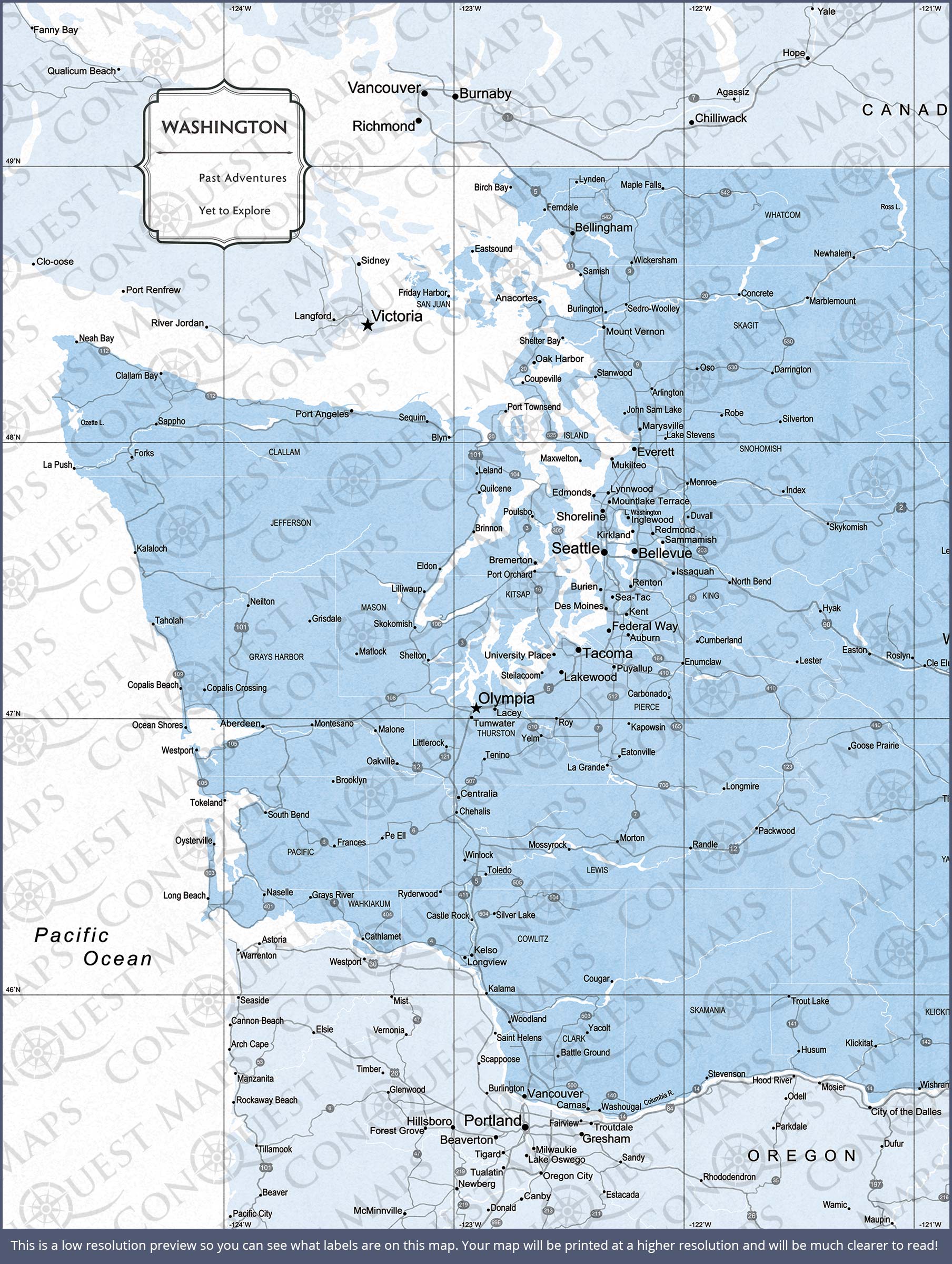 Push Pin Washington Map (Pin Board) - Light Blue Color Splash CM Pin Board