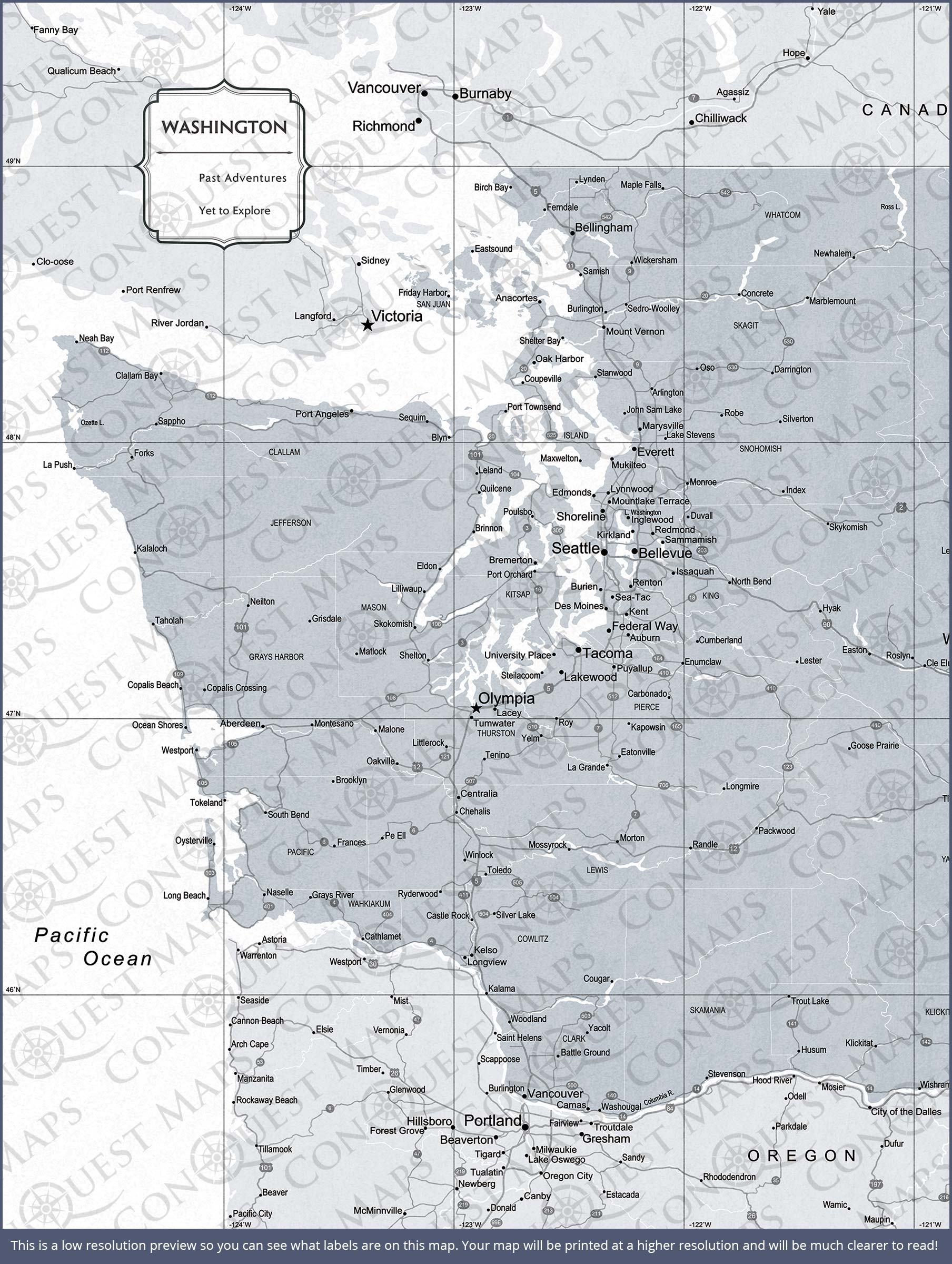 Push Pin Washington Map (Pin Board) - Light Gray Color Splash CM Pin Board