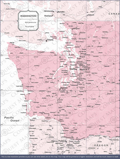 Push Pin Washington Map (Pin Board) - Pink Color Splash CM Pin Board