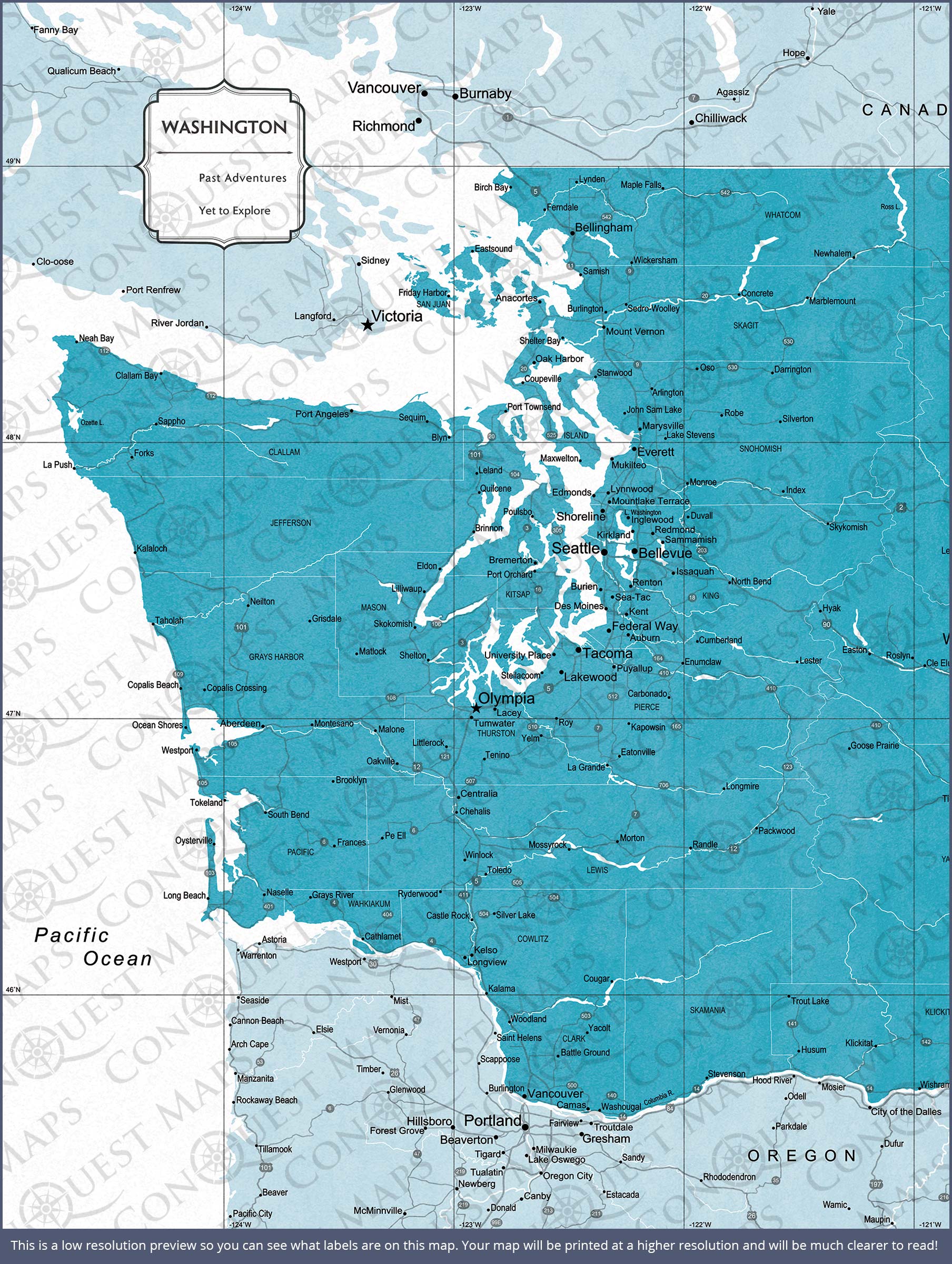 Push Pin Washington Map (Pin Board) - Teal Color Splash CM Pin Board