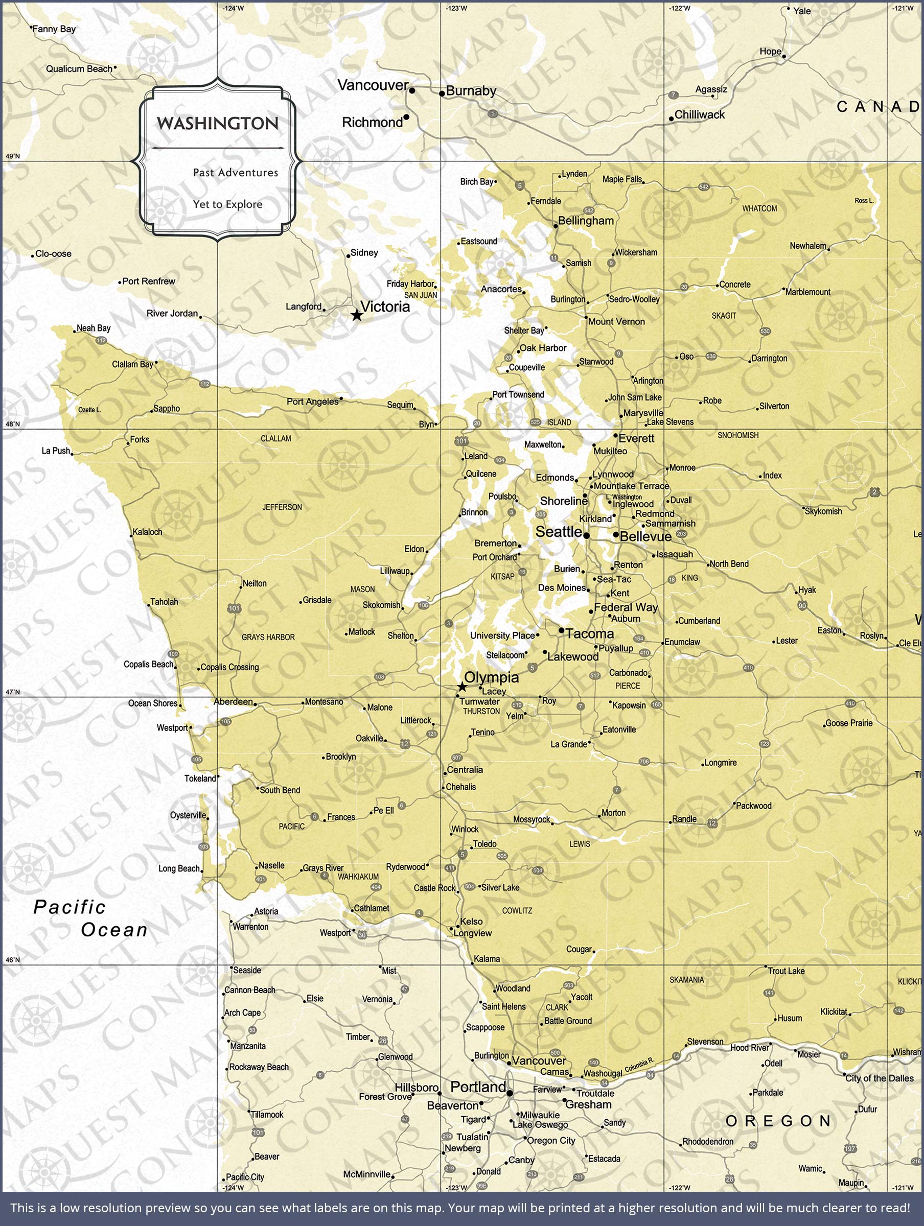 Push Pin Washington Map (Pin Board) - Yellow Color Splash CM Pin Board