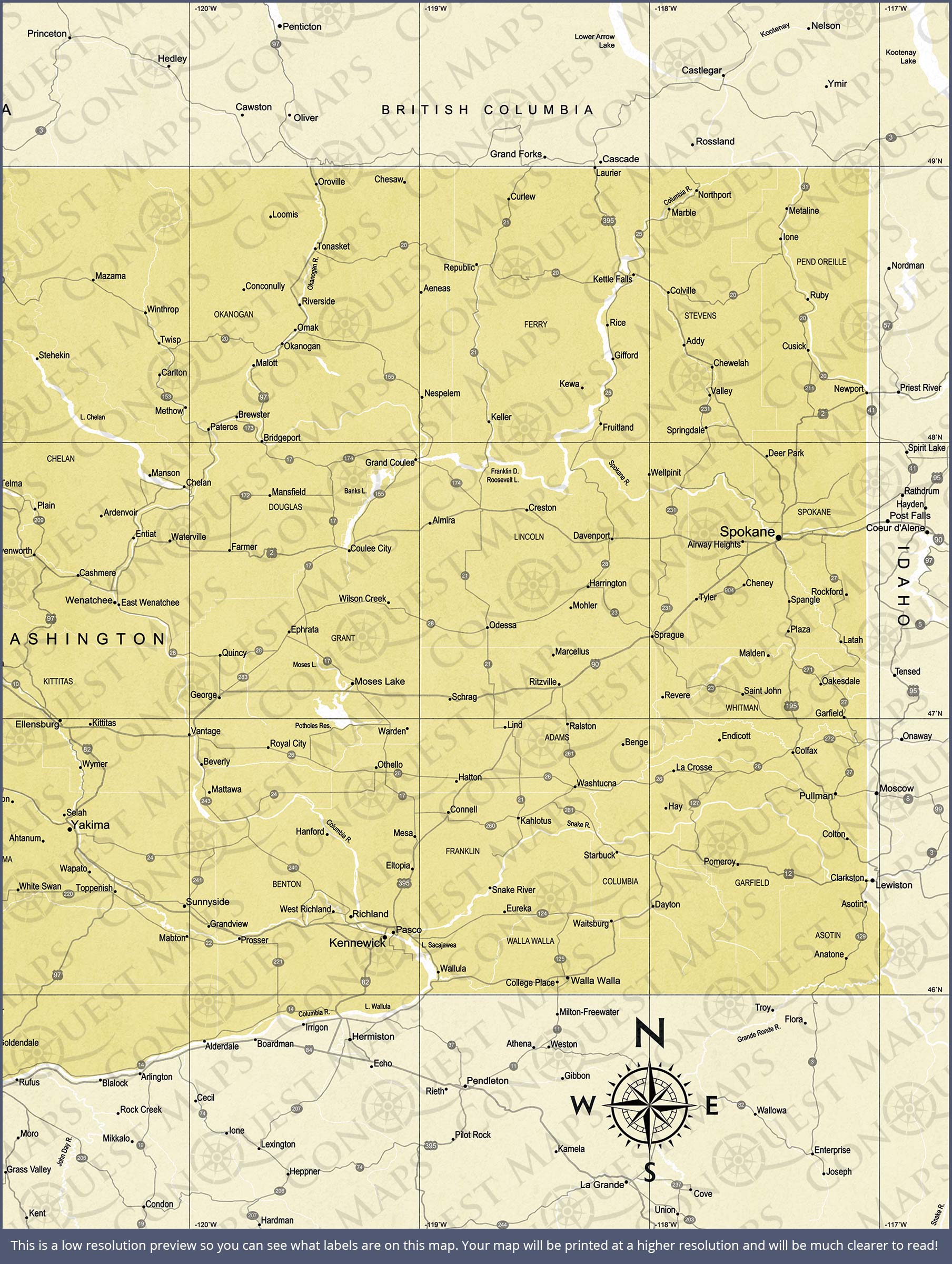 Push Pin Washington Map (Pin Board) - Yellow Color Splash CM Pin Board