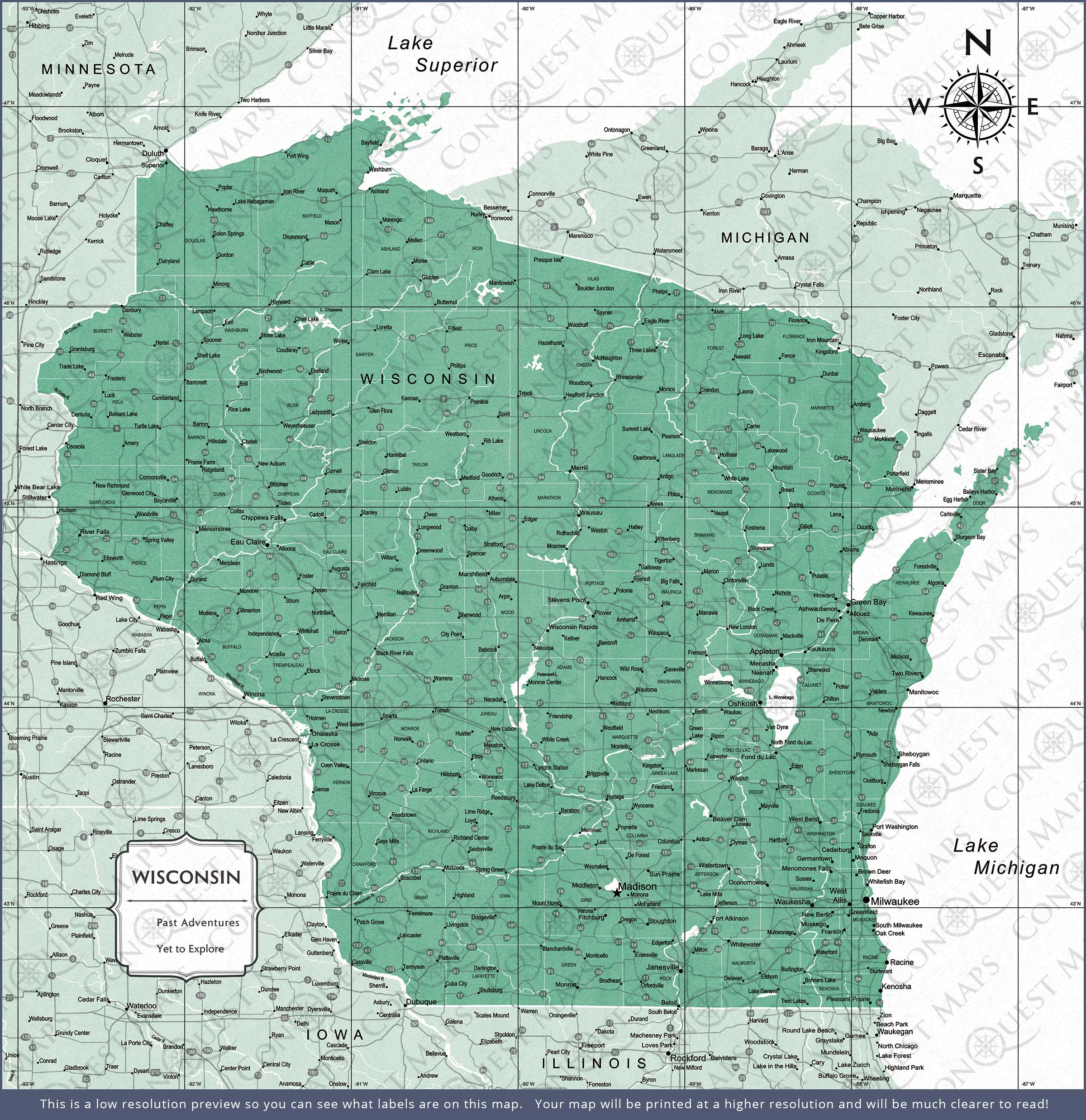 Wisconsin Map Poster - Green Color Splash CM Poster