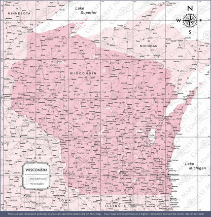 Wisconsin Map Poster - Pink Color Splash CM Poster