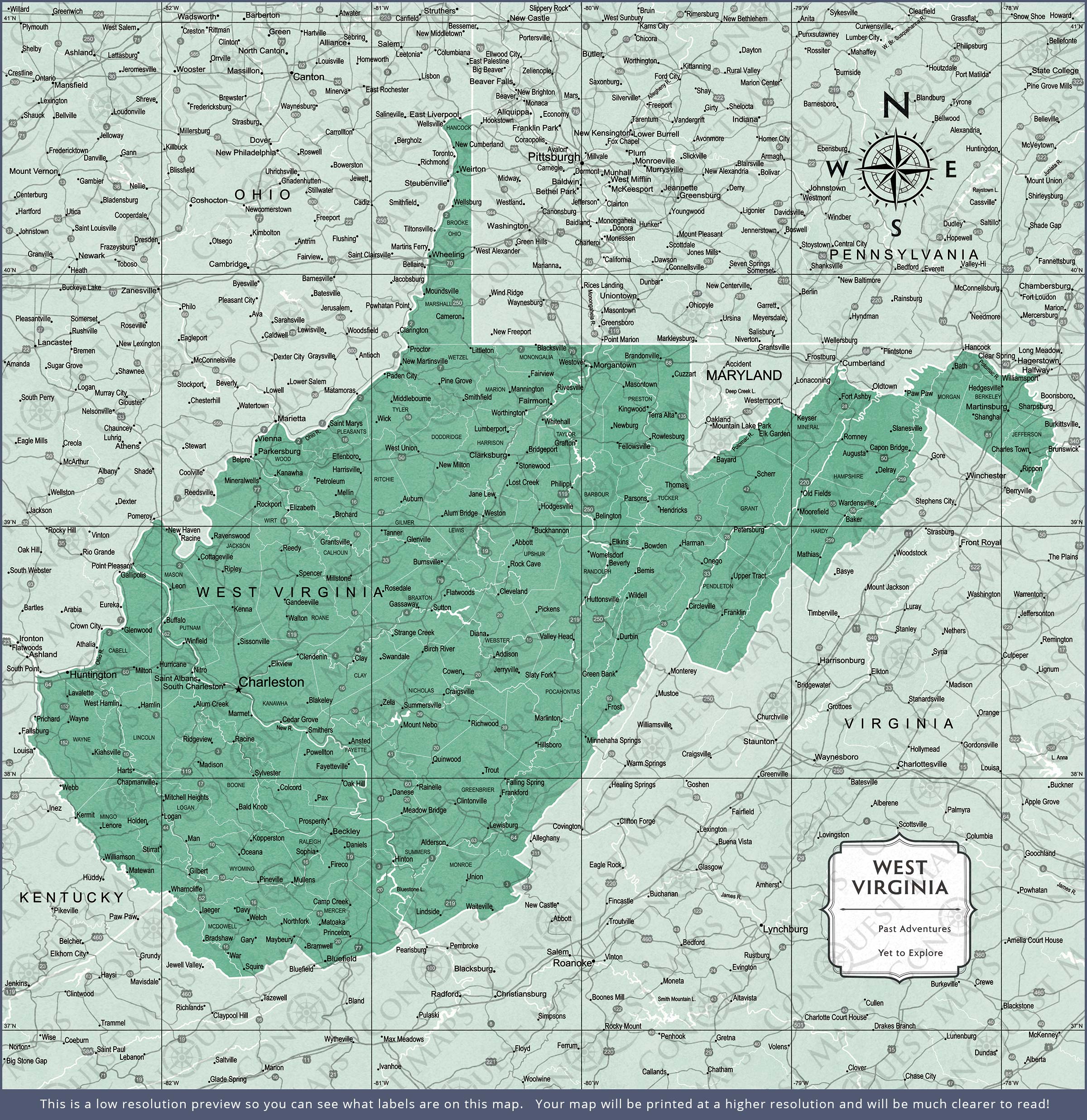 Push Pin West Virginia Map (Pin Board) - Green Color Splash CM Pin Board