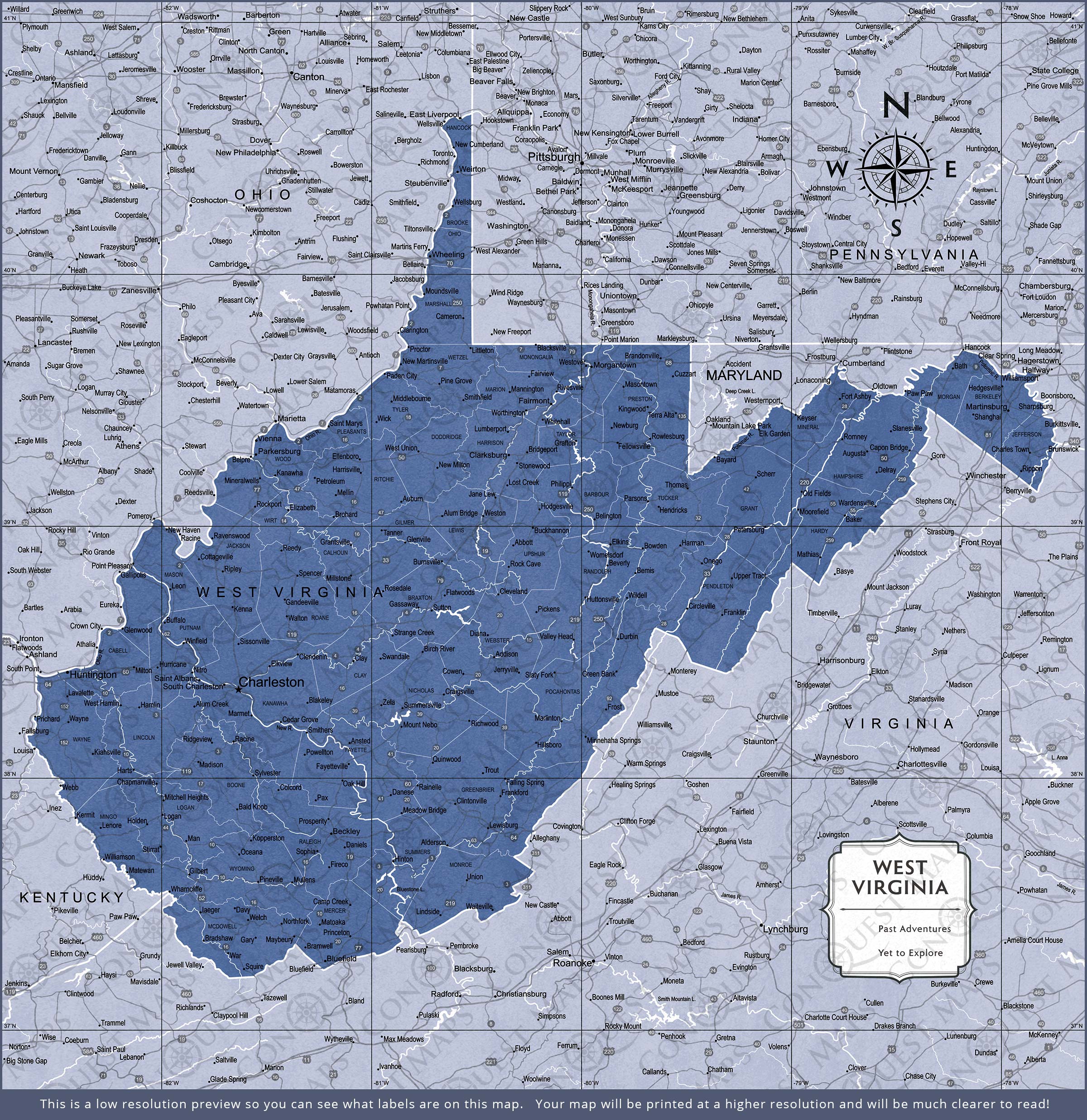 Push Pin West Virginia Map (Pin Board) - Navy Color Splash CM Pin Board