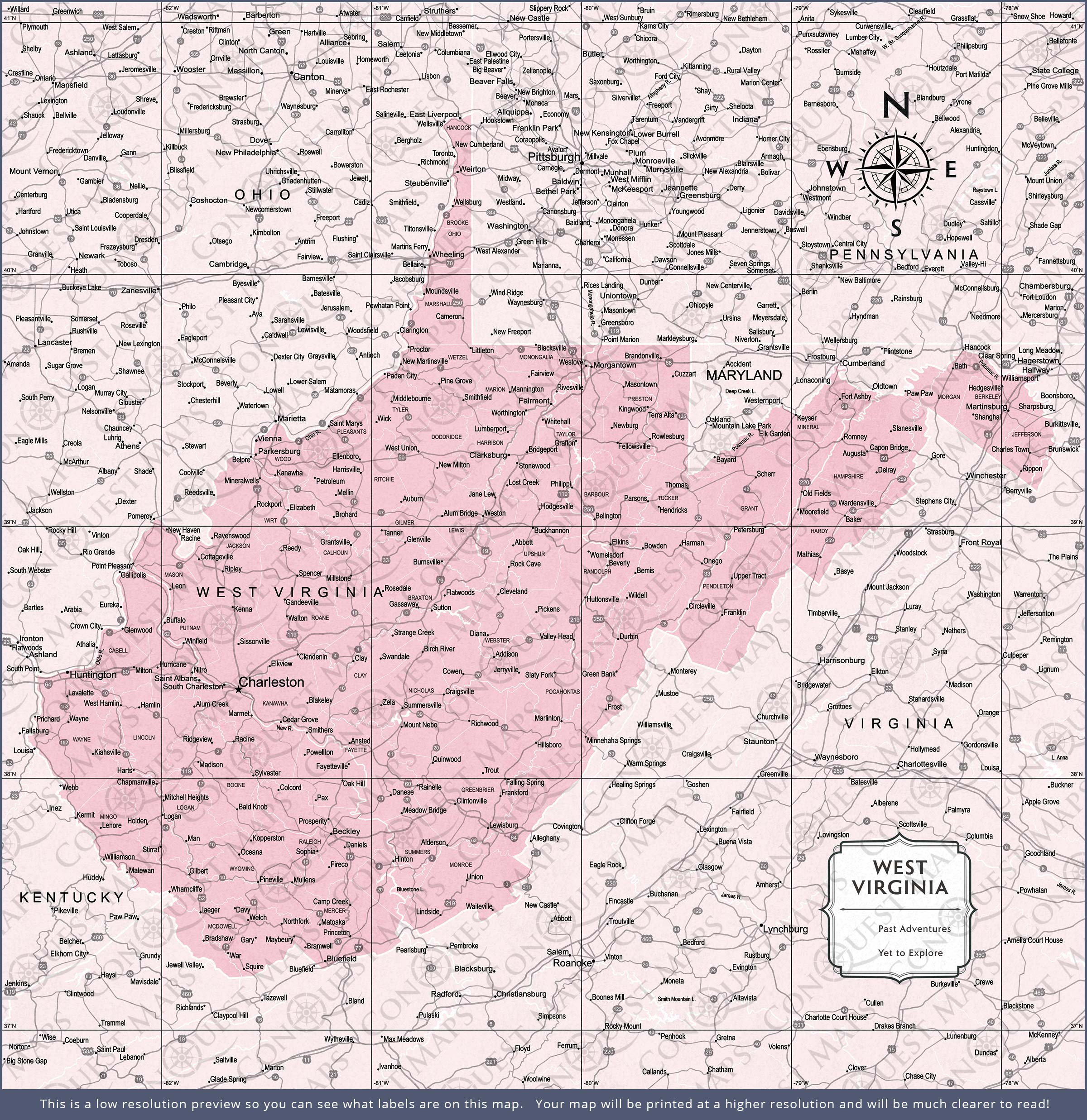 Push Pin West Virginia Map (Pin Board) - Pink Color Splash CM Pin Board