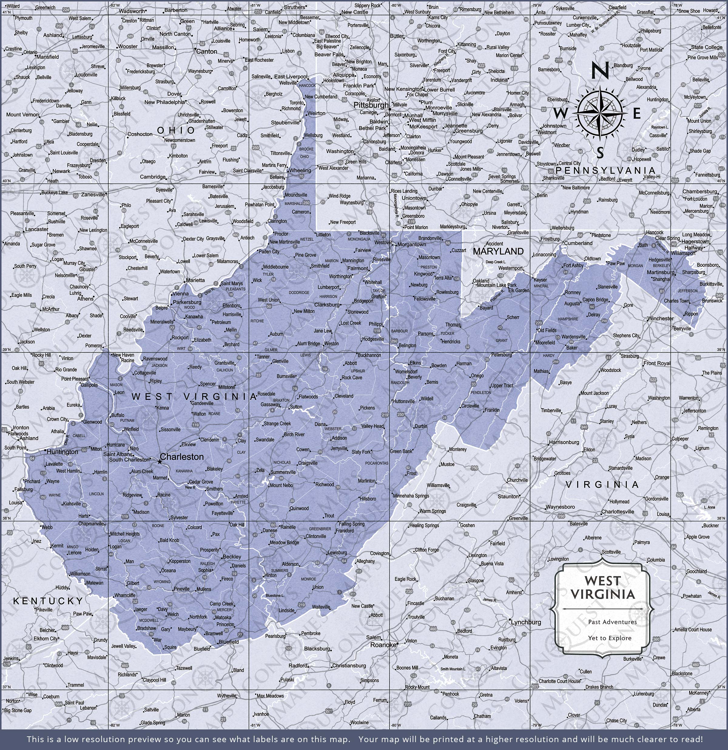 Push Pin West Virginia Map (Pin Board) - Purple Color Splash CM Pin Board