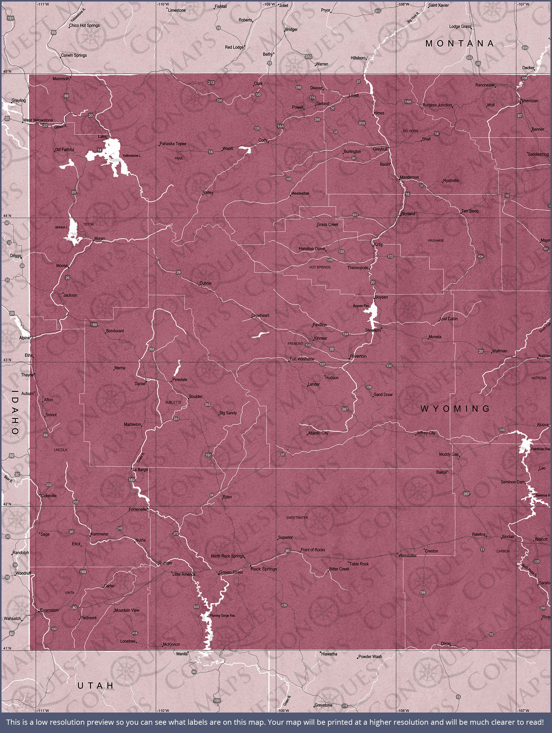 Push Pin Wyoming Map (Pin Board) - Burgundy Color Splash CM Pin Board