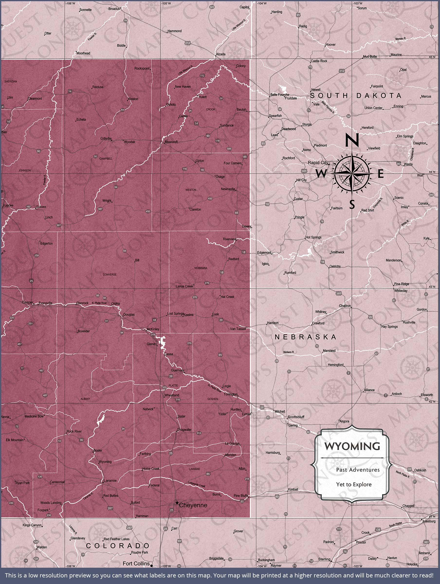 Push Pin Wyoming Map (Pin Board) - Burgundy Color Splash CM Pin Board