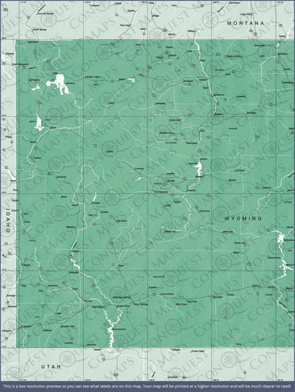 Push Pin Wyoming Map (Pin Board) - Green Color Splash CM Pin Board