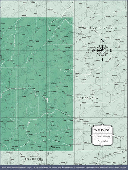 Push Pin Wyoming Map (Pin Board) - Green Color Splash CM Pin Board