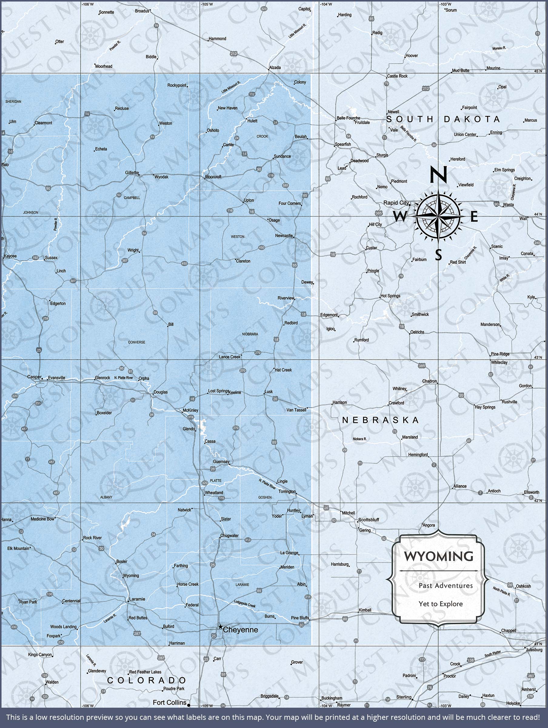 Push Pin Wyoming Map (Pin Board) - Light Blue Color Splash CM Pin Board