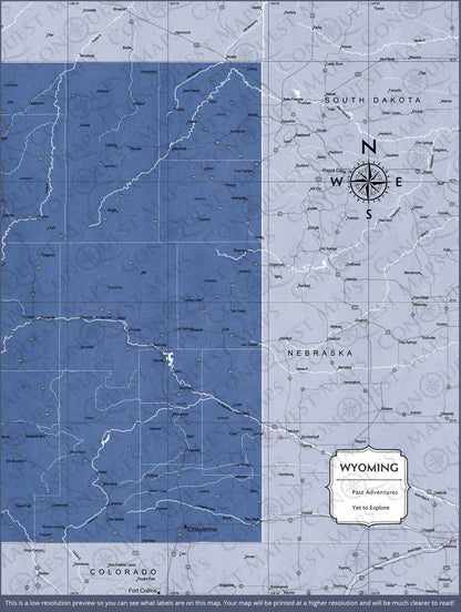 Push Pin Wyoming Map (Pin Board) - Navy Color Splash CM Pin Board