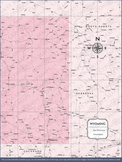 Push Pin Wyoming Map (Pin Board) - Pink Color Splash CM Pin Board