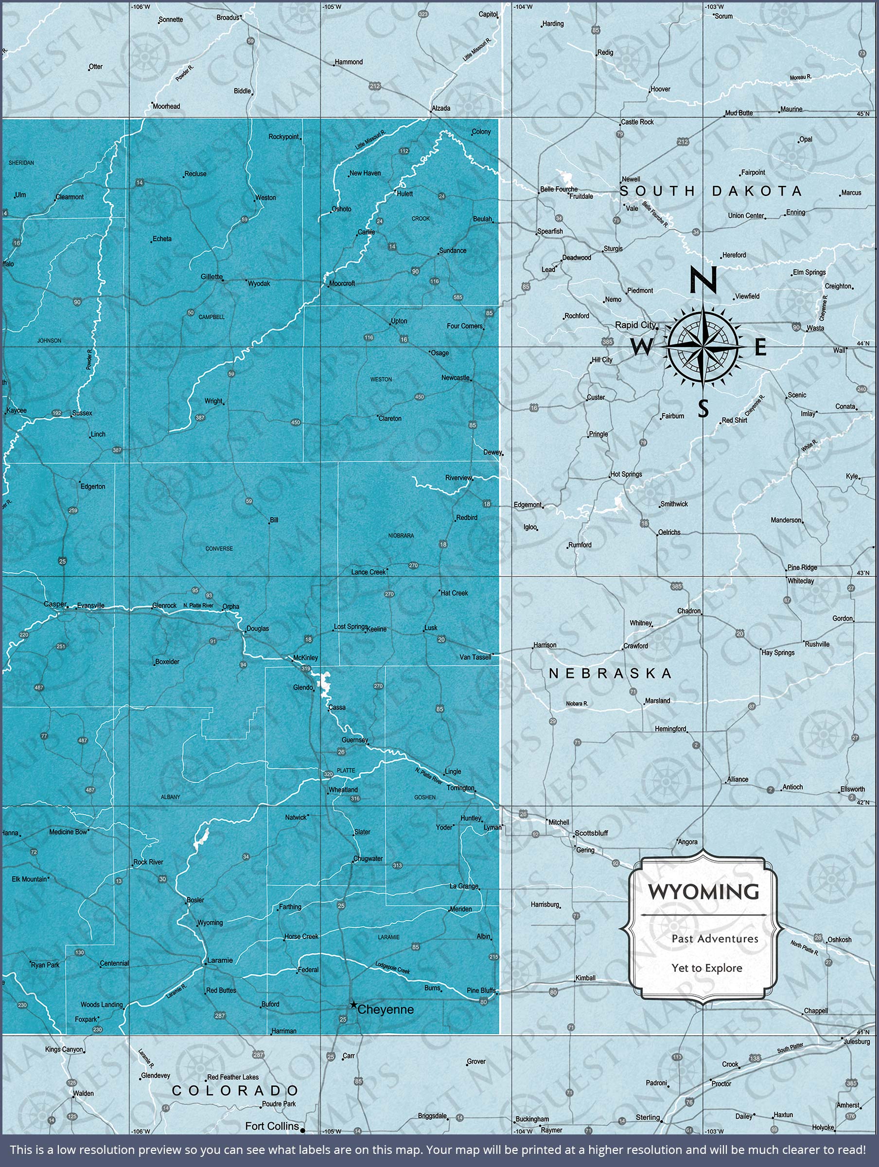 Push Pin Wyoming Map (Pin Board) - Teal Color Splash CM Pin Board