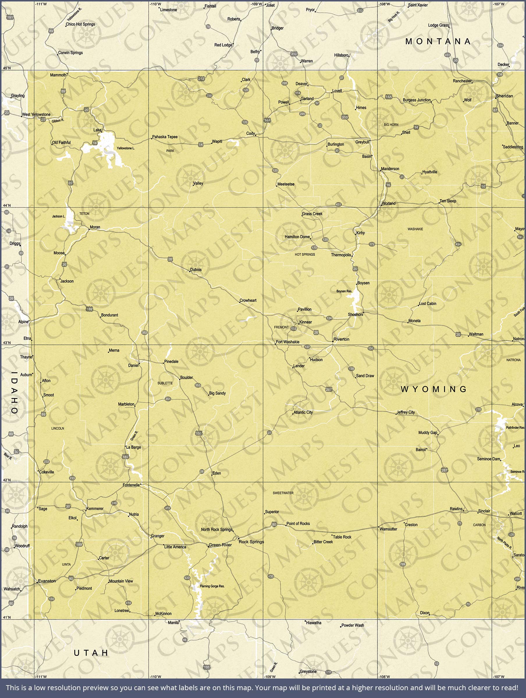 Push Pin Wyoming Map (Pin Board) - Yellow Color Splash CM Pin Board