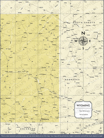 Push Pin Wyoming Map (Pin Board) - Yellow Color Splash CM Pin Board