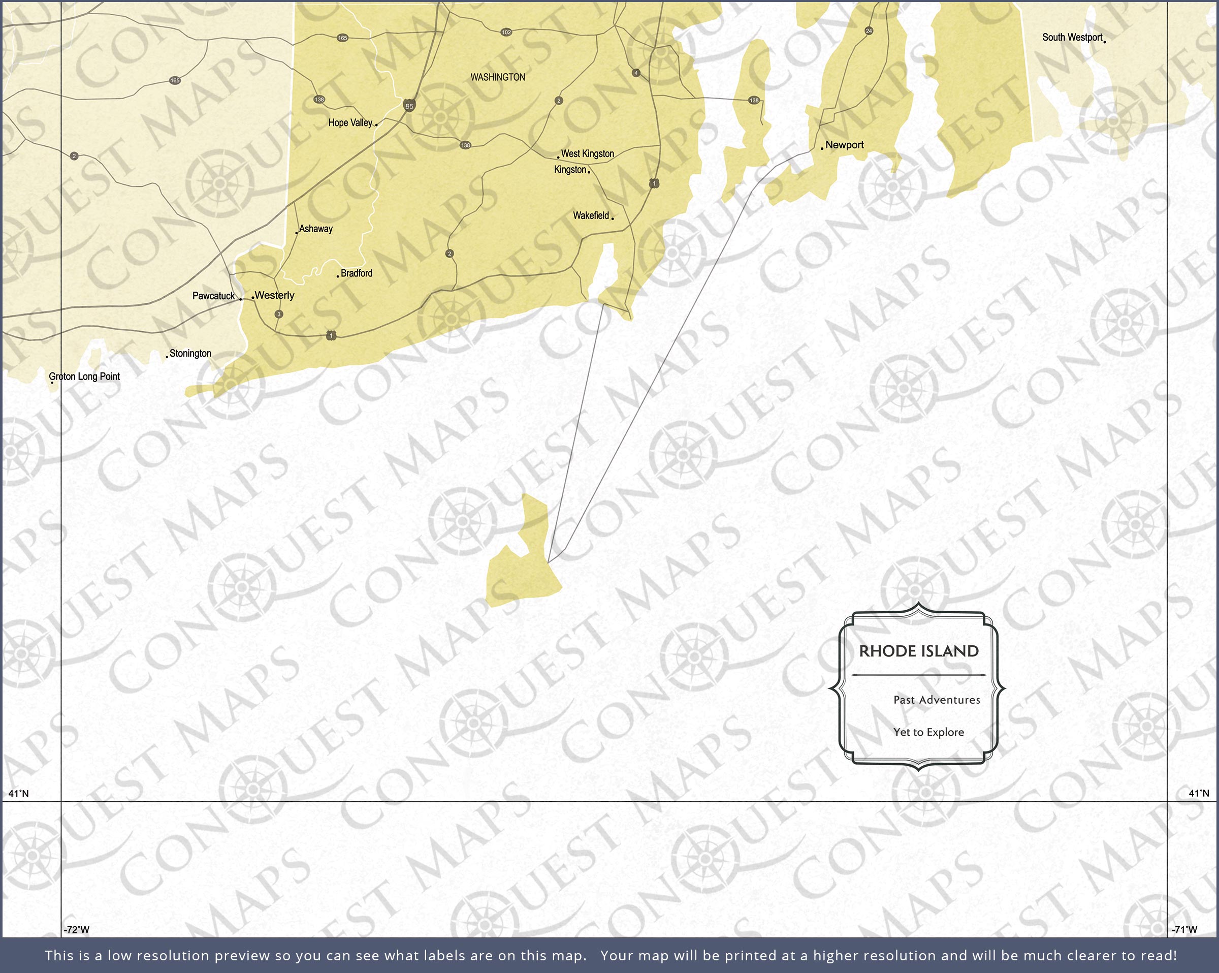 Rhode Island Map Poster - Yellow Color Splash CM Poster