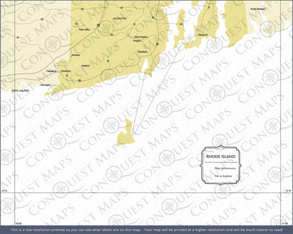 Rhode Island Map Poster - Yellow Color Splash CM Poster