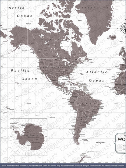 Push Pin World Map (Pin Board) - Dark Brown Color Splash CM Pin Board