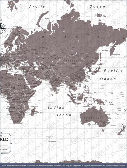 Push Pin World Map (Pin Board) - Dark Brown Color Splash CM Pin Board