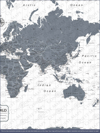 Push Pin World Map (Pin Board) - Dark Gray Color Splash CM Pin Board