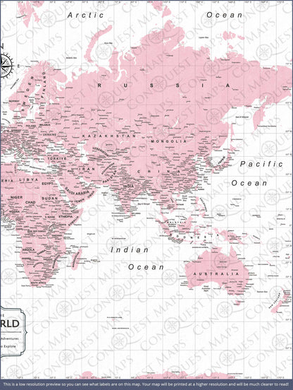 Push Pin World Map (Pin Board) - Pink Color Splash CM Pin Board