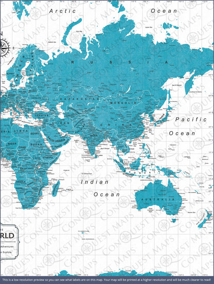 Push Pin World Map (Pin Board) - Teal Color Splash CM Pin Board