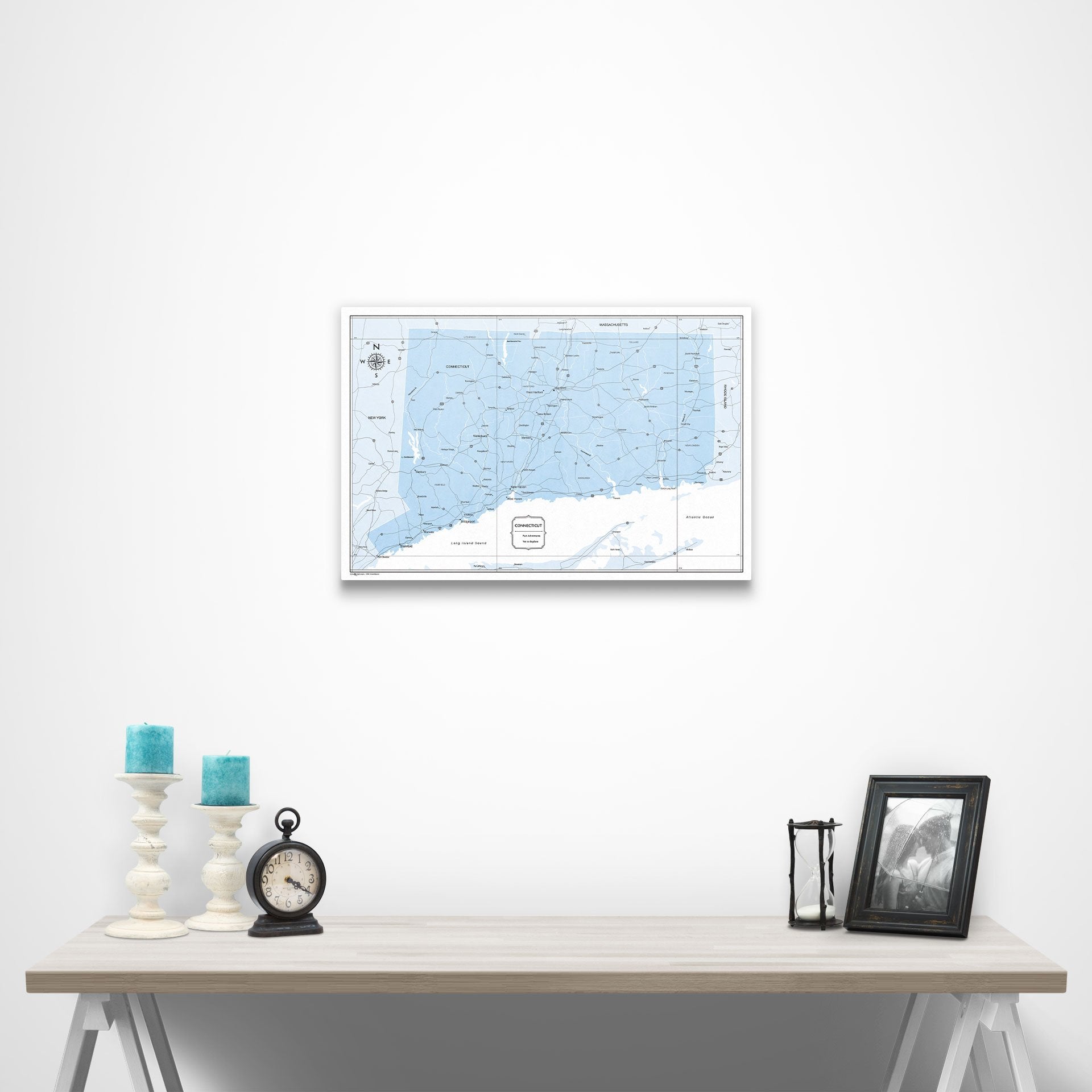 Connecticut Map Poster - Light Blue Color Splash CM Poster