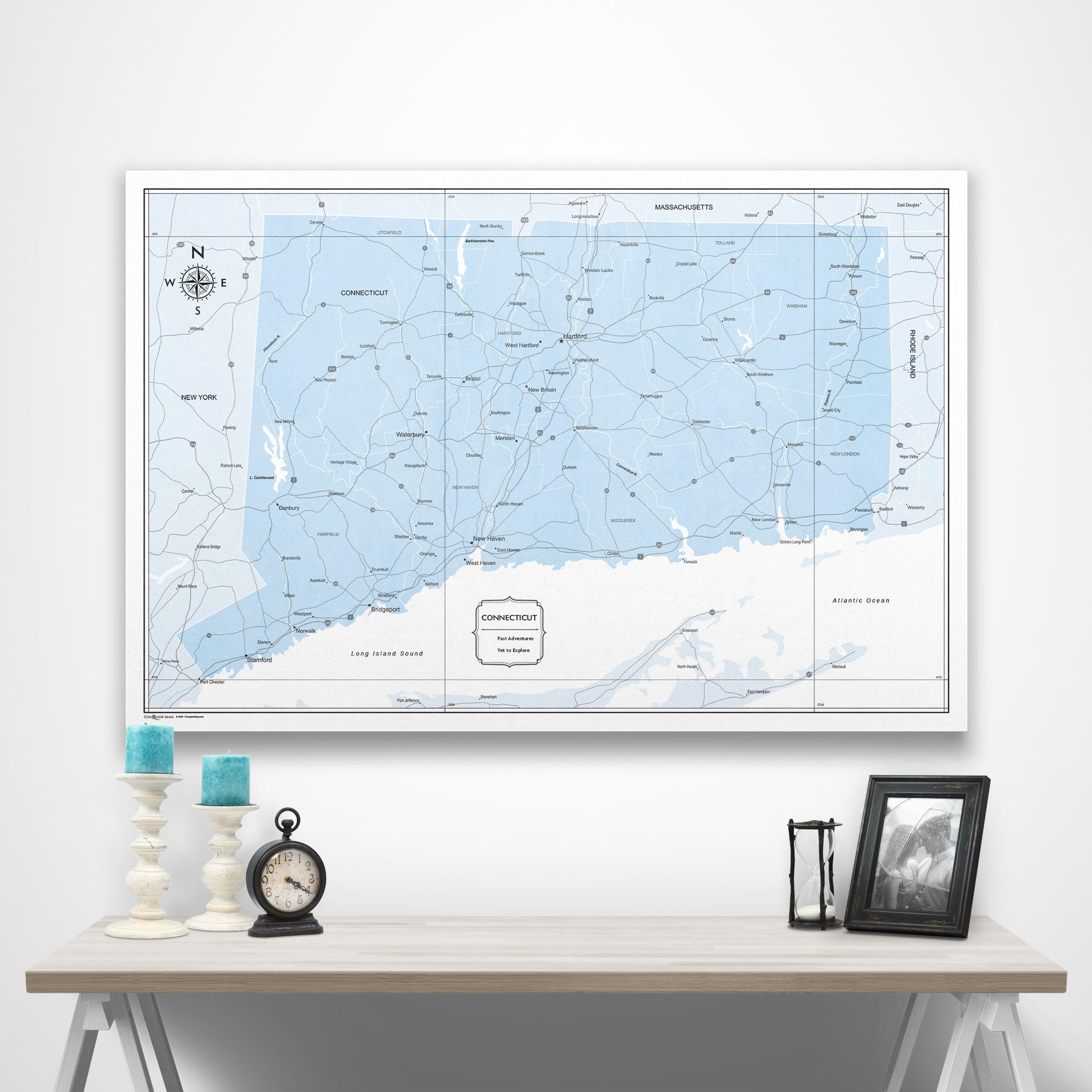 Connecticut Map Poster - Light Blue Color Splash CM Poster