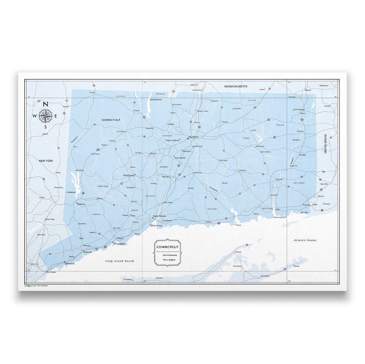 Connecticut Map Poster - Light Blue Color Splash CM Poster