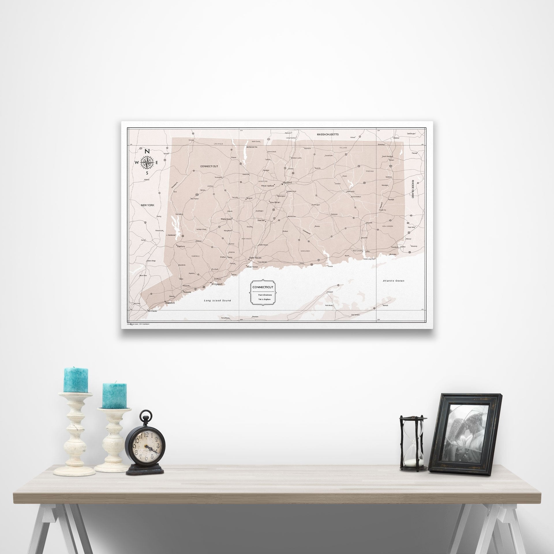 Connecticut Map Poster - Light Brown Color Splash CM Poster