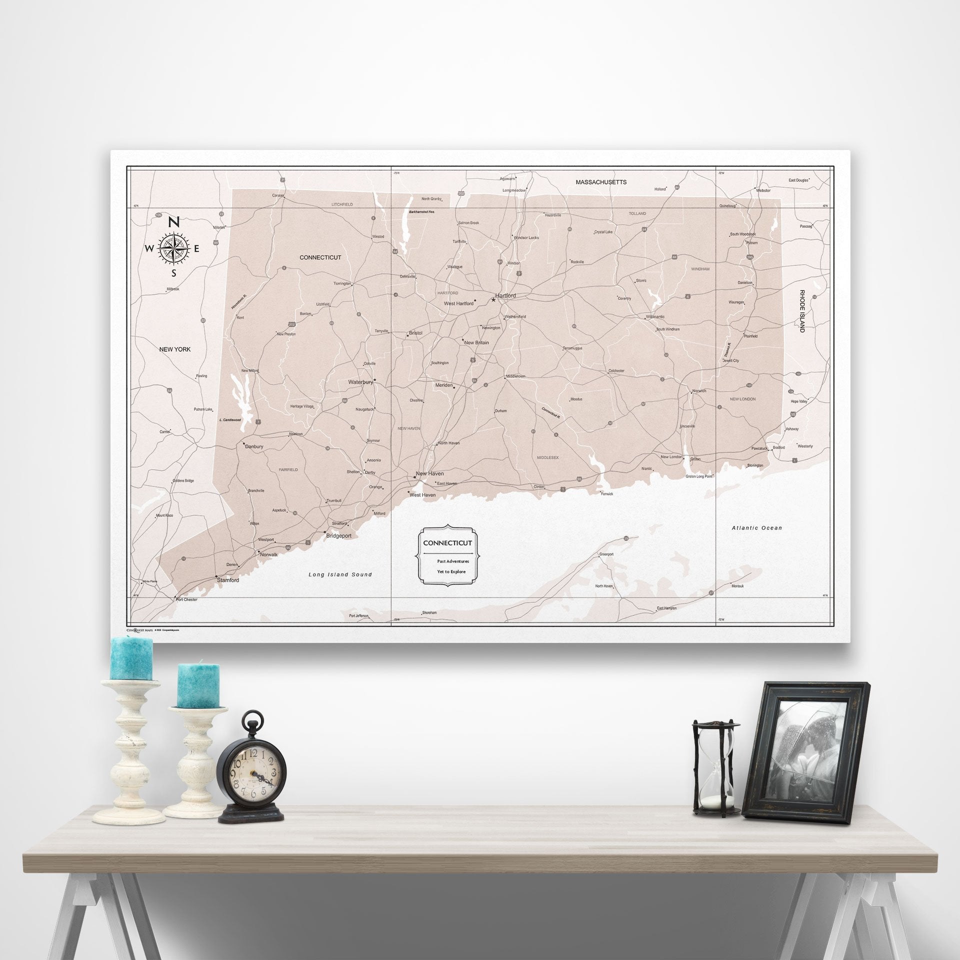 Connecticut Map Poster - Light Brown Color Splash CM Poster