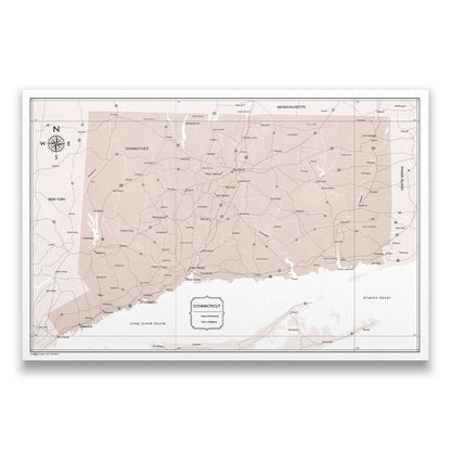 Push Pin Connecticut Map (Pin Board) - Light Brown Color Splash CM Pin Board