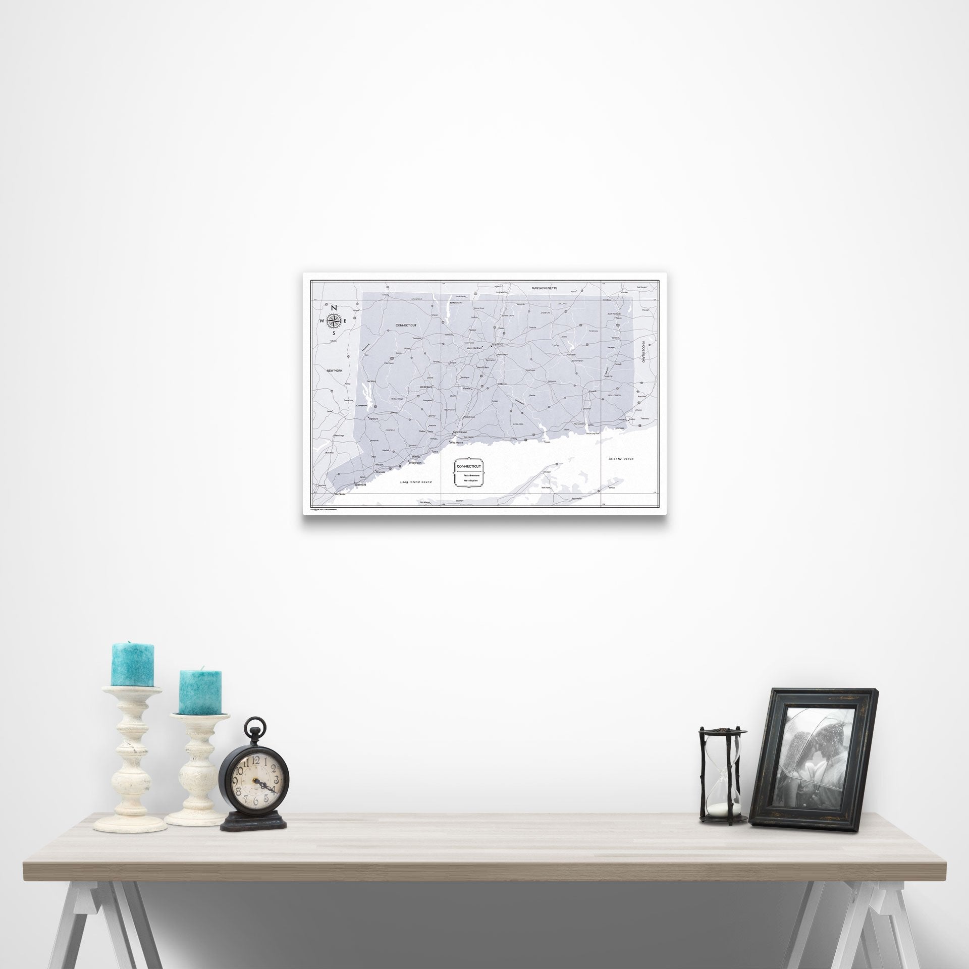 Connecticut Map Poster - Light Gray Color Splash CM Poster