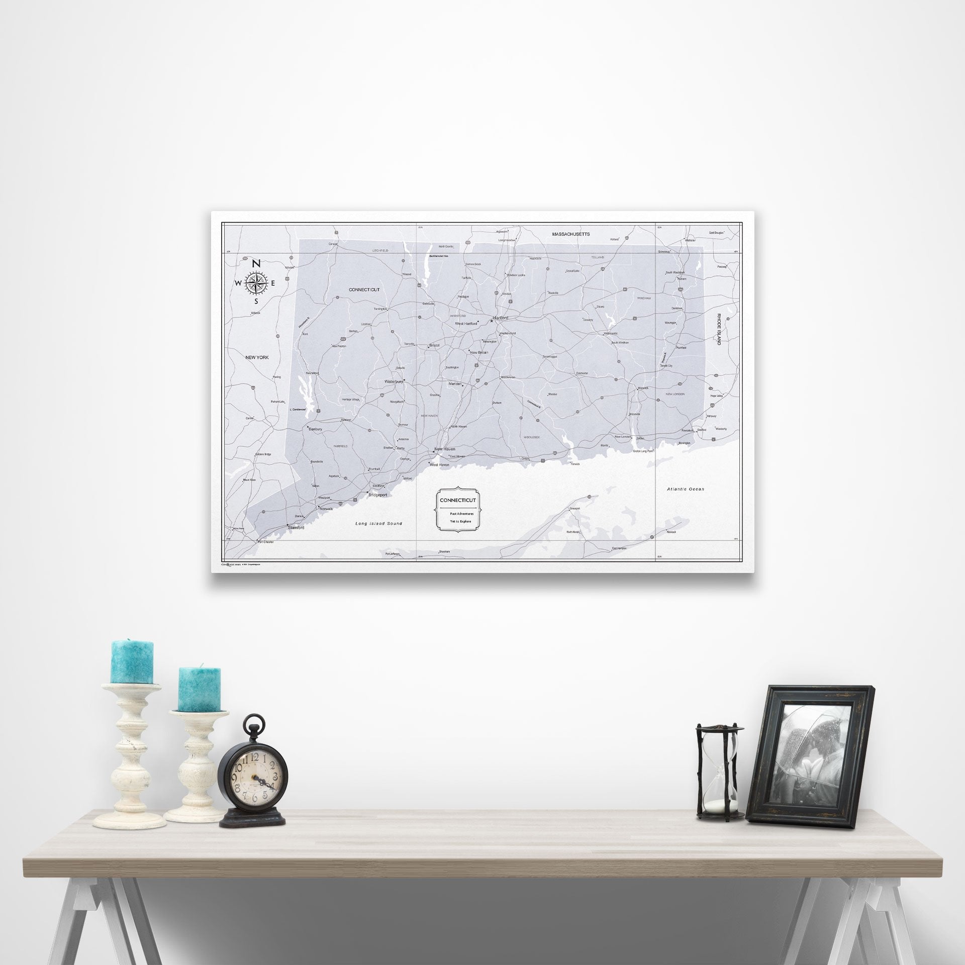 Connecticut Map Poster - Light Gray Color Splash CM Poster