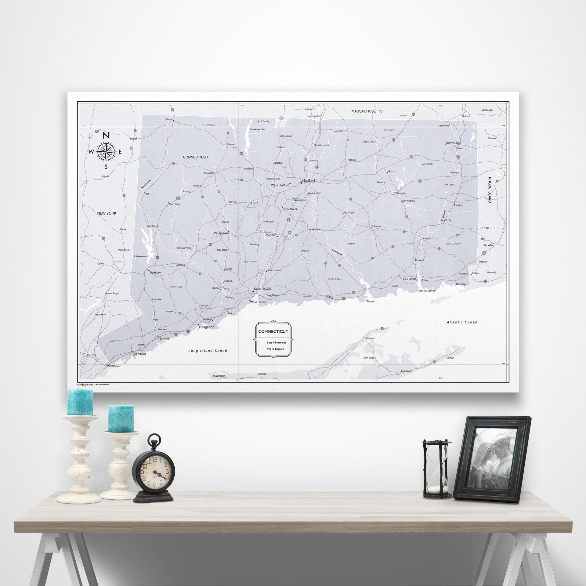 Connecticut Map Poster - Light Gray Color Splash CM Poster