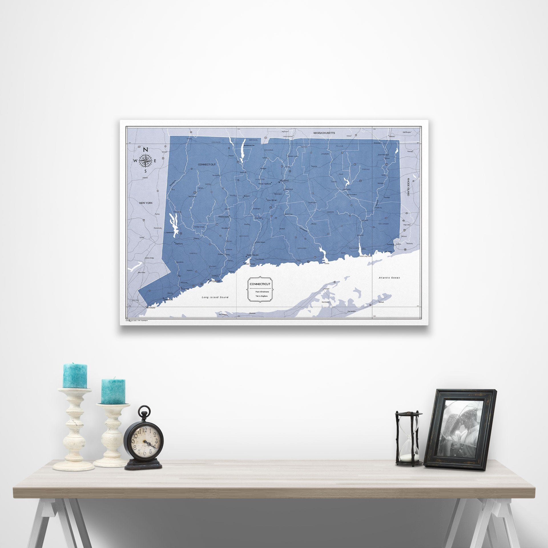 Connecticut Map Poster - Navy Color Splash CM Poster