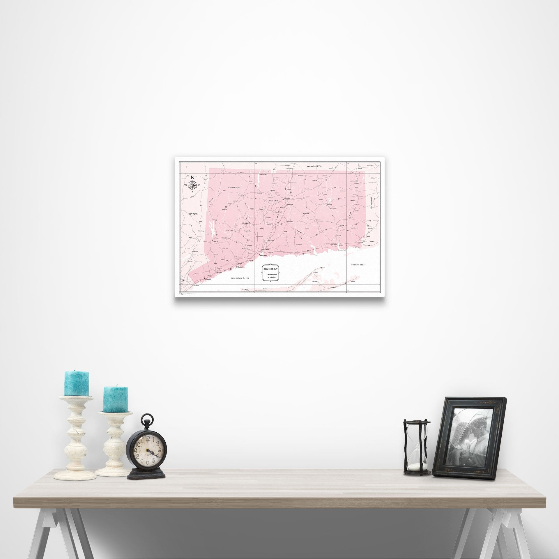 Connecticut Map Poster - Pink Color Splash CM Poster